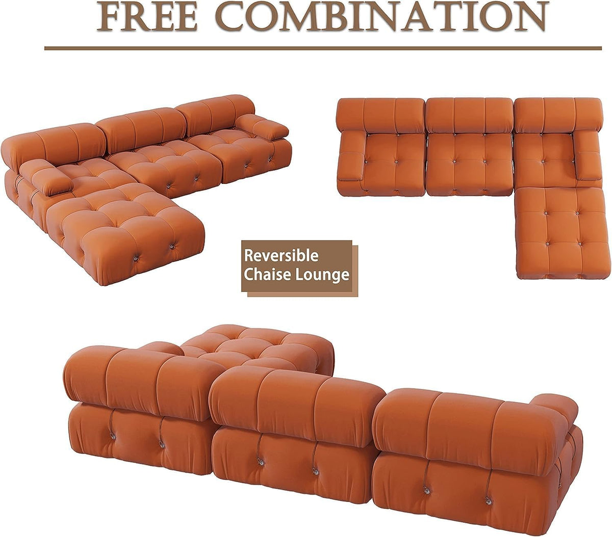 104" L-Shaped Velvet Sectional Sofa with Reversible Chaise Ottoman J849778
