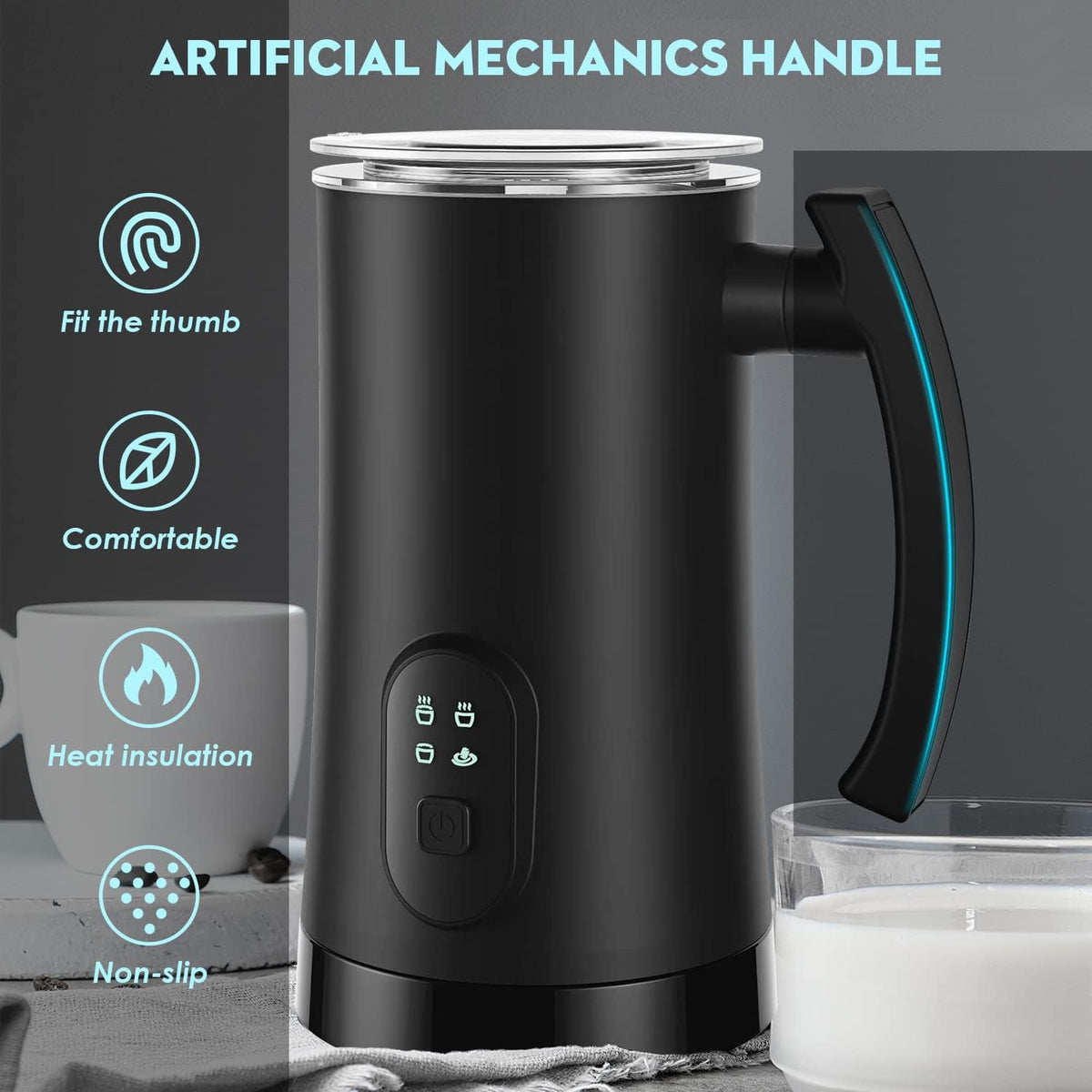 4 in 1 Electric Milk Frother, 11.8oz Automatic Warm and Cold Foam Maker J947