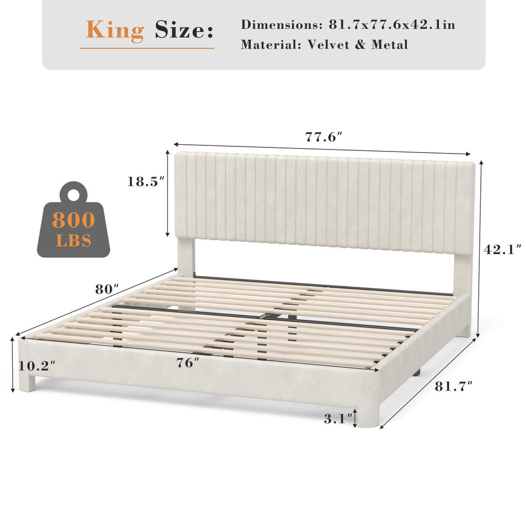 King Size Velvet Upholstered Bed Frame with Headboard O39964