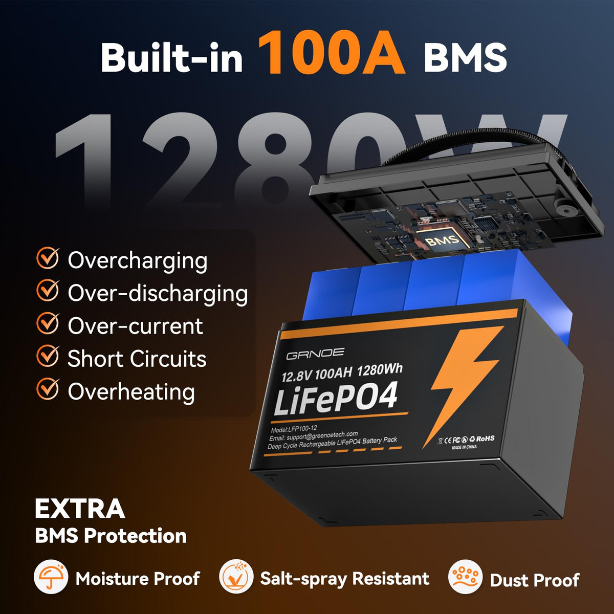 12V 100Ah LiFePO4 Battery with 100A BMS M336272