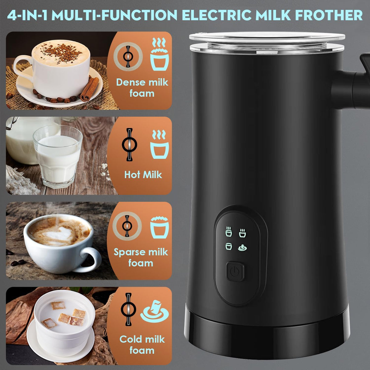 4 in 1 Electric Milk Frother, 11.8oz Automatic Warm and Cold Foam Maker J947