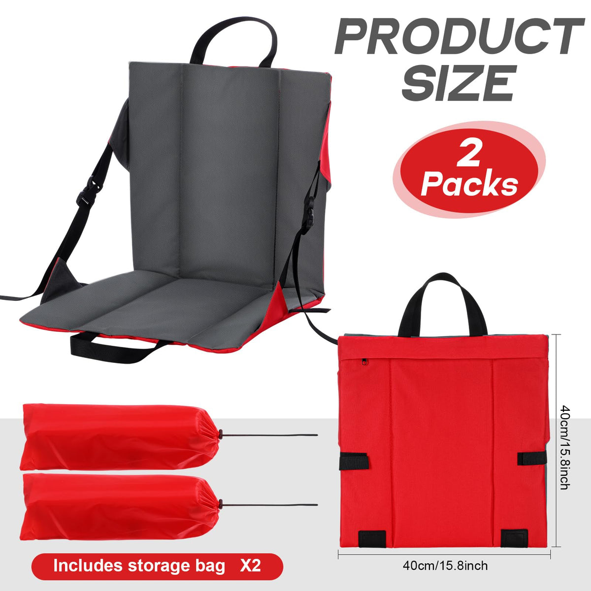 2 Pack Foldable Stadium Seats with Back Support N811967