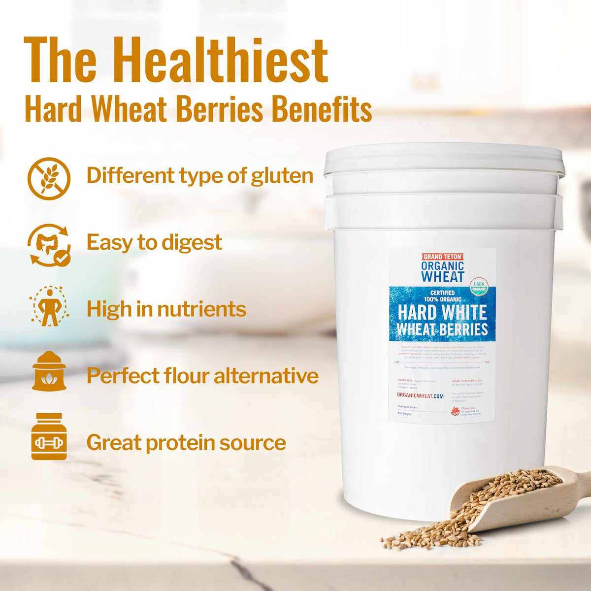 100% Organic Hard White Wheat Berries 43 lbs N212
