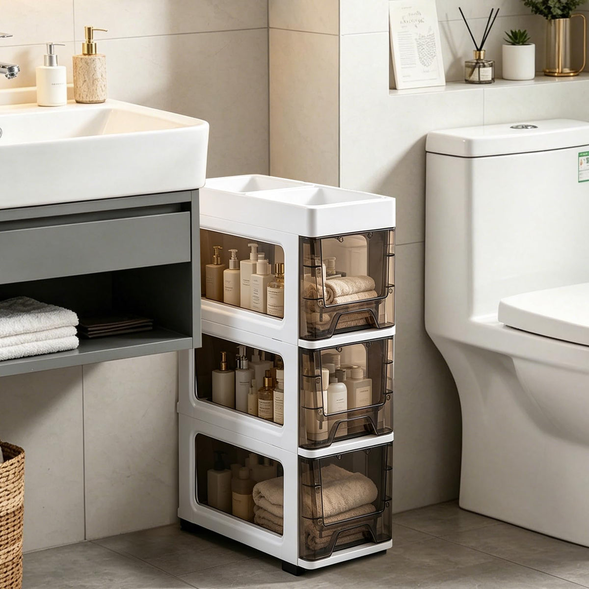 3 Drawer Narrow Plastic Storage Cart with 4 Wheels I35842