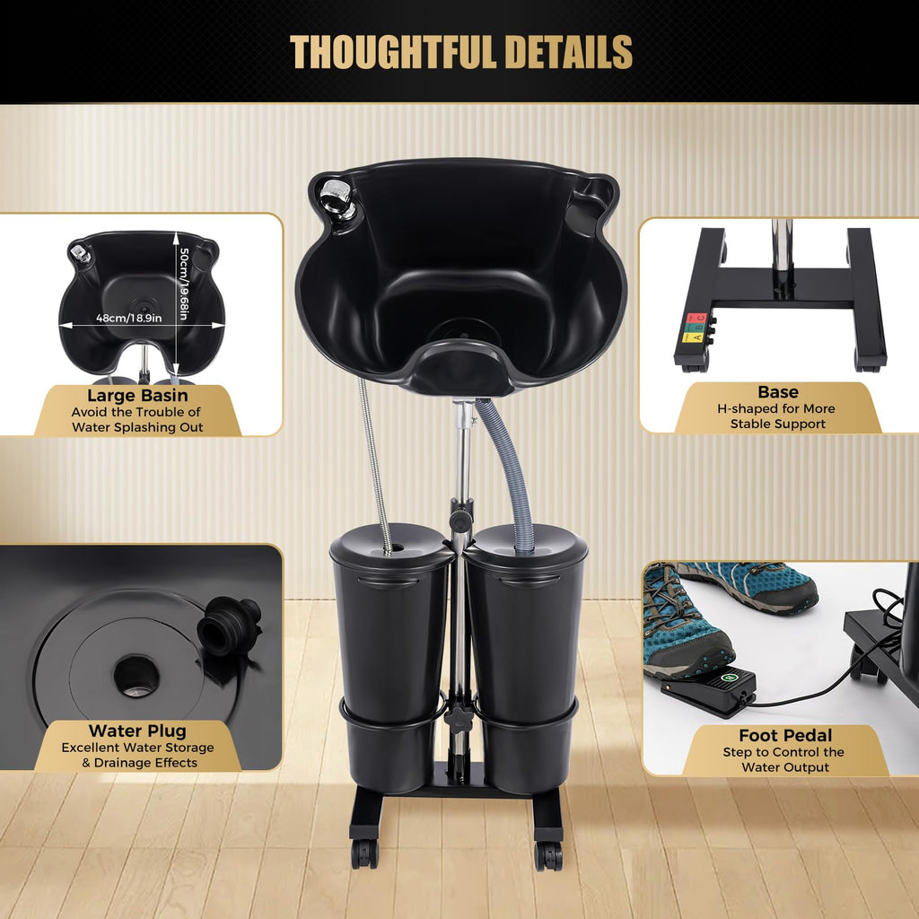 Electric Portable Shampoo Bowl with 2 Bucket and Drain Hoses F503480