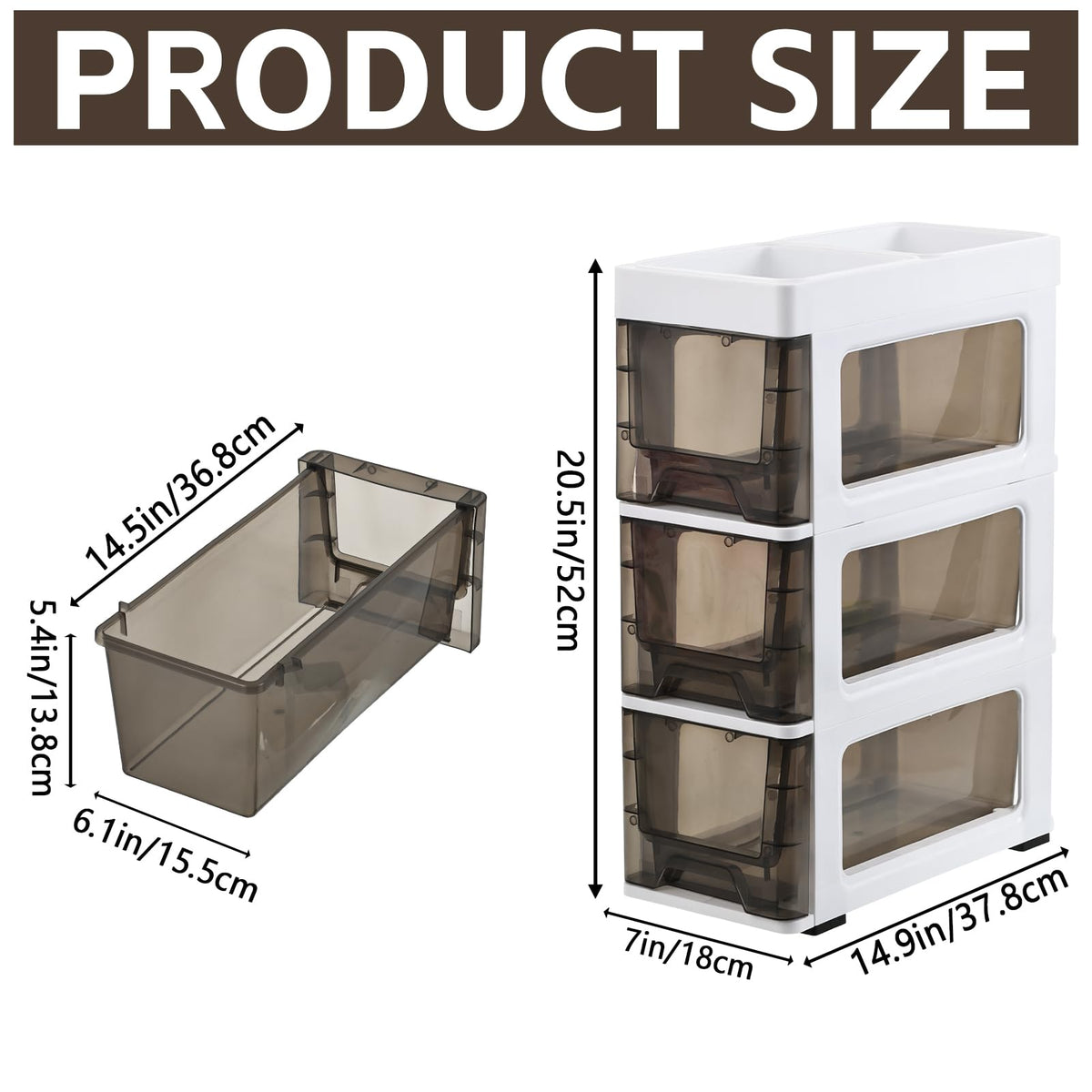 3 Drawer Narrow Plastic Storage Cart with 4 Wheels I35842