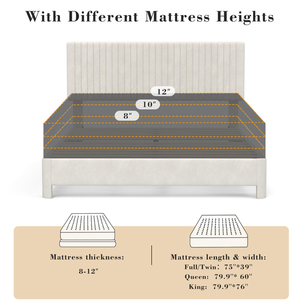 King Size Velvet Upholstered Bed Frame with Headboard O39964