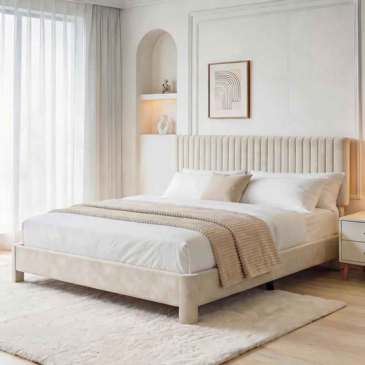 King Size Velvet Upholstered Bed Frame with Headboard O39964
