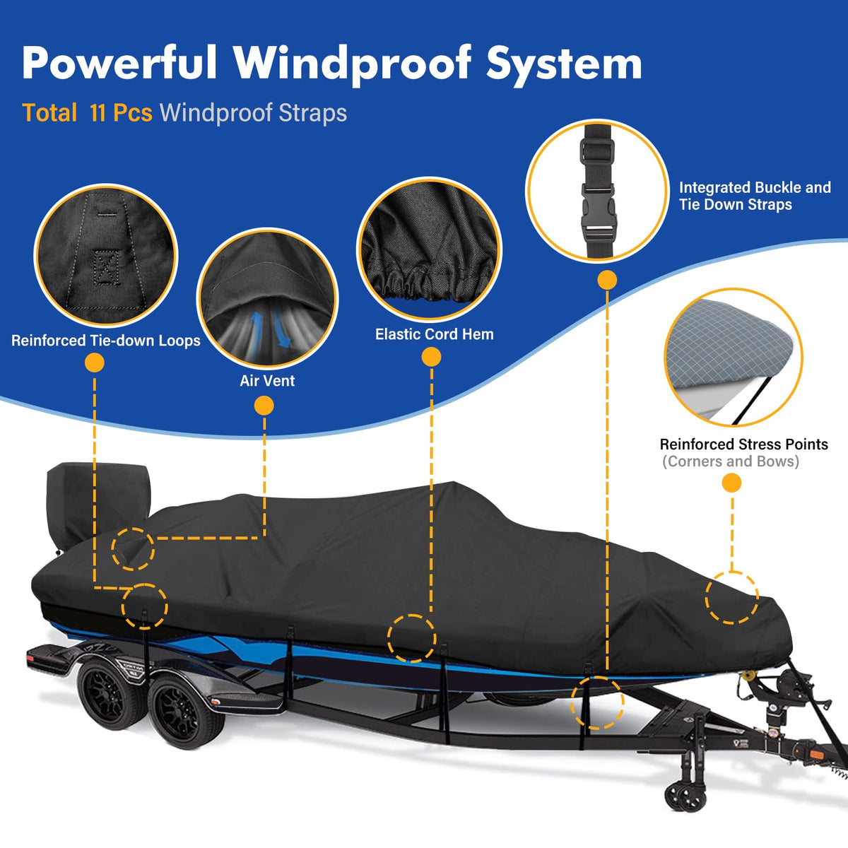 14-16 ft Waterproof V-Hull Boat Cover X291