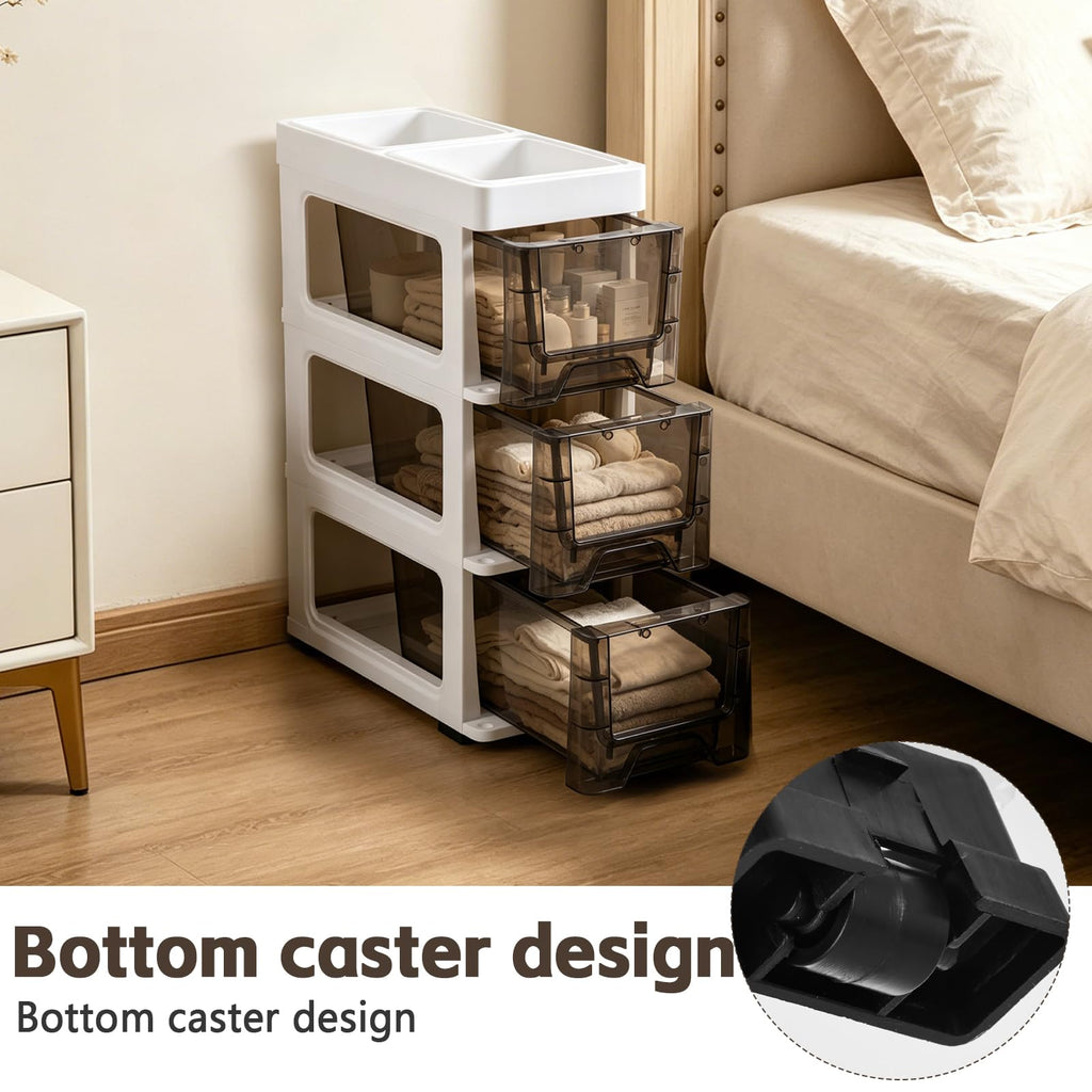 3 Drawer Narrow Plastic Storage Cart with 4 Wheels I35842
