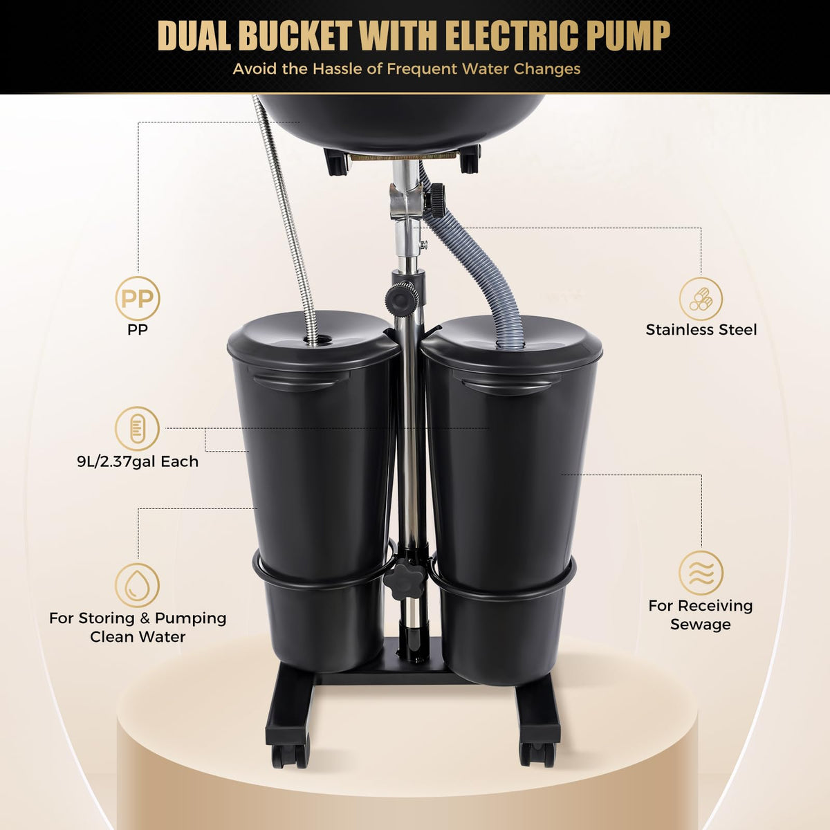 Electric Portable Shampoo Bowl with 2 Bucket and Drain Hoses F503480