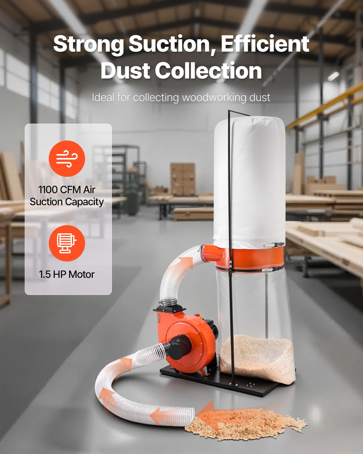 1100 CFM 2.5 Micron 1.5HP Dust Collector with 35-Gallon Bag B809997