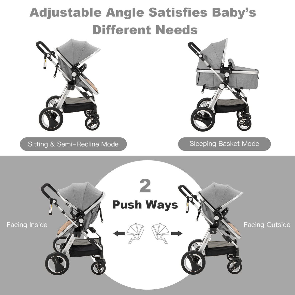 2-in-1 Convertible Bassinet Reclining Stroller B461