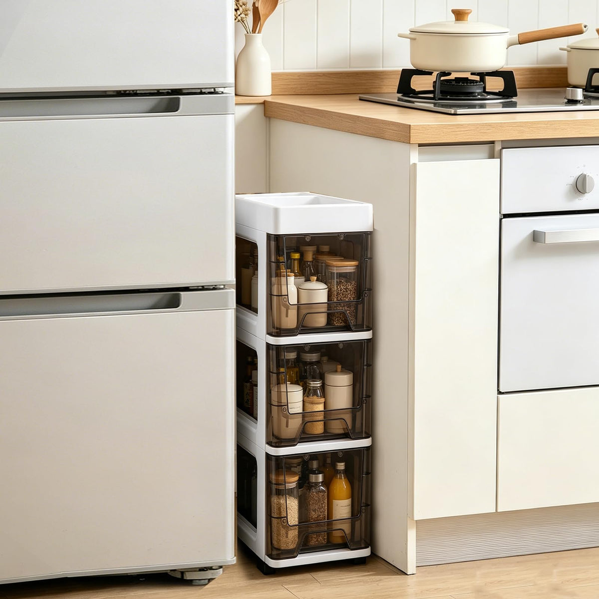 3 Drawer Narrow Plastic Storage Cart with 4 Wheels I35842