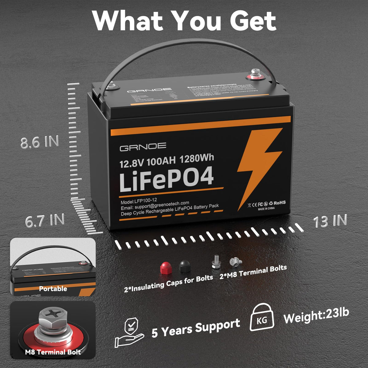 12V 100Ah LiFePO4 Battery with 100A BMS M336272