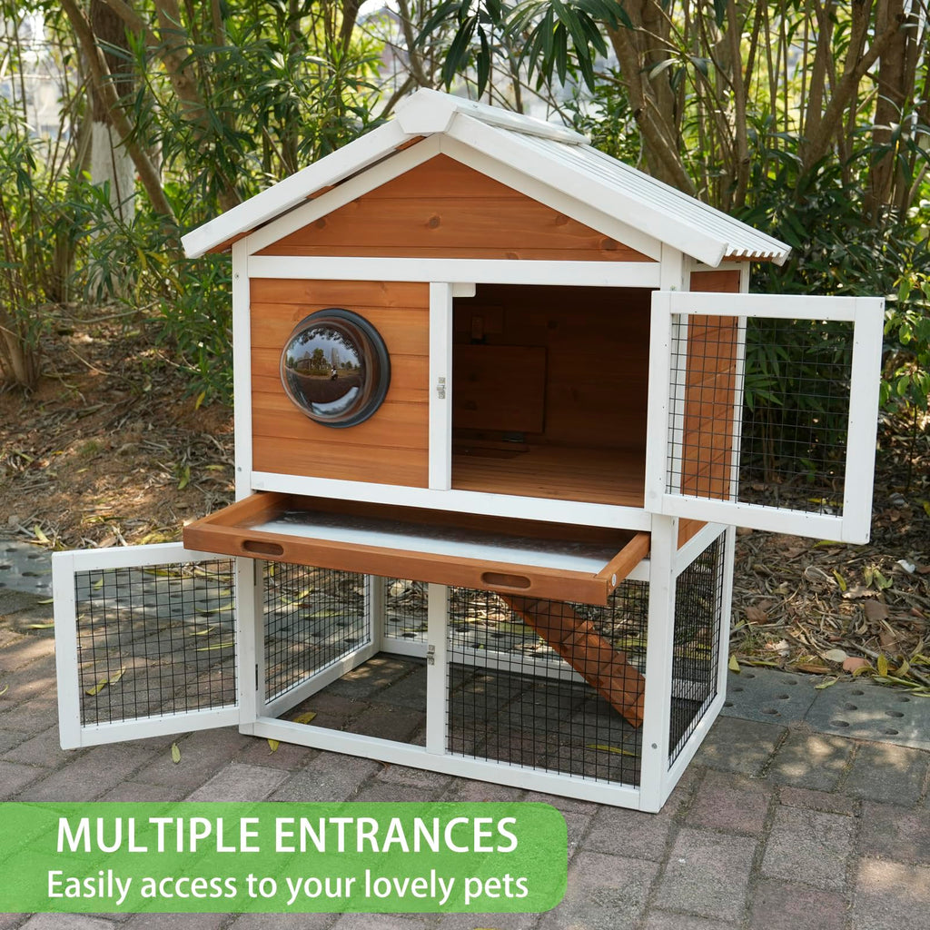 2-Tier Wooden Rabbit Hutch with Viewing Window C395