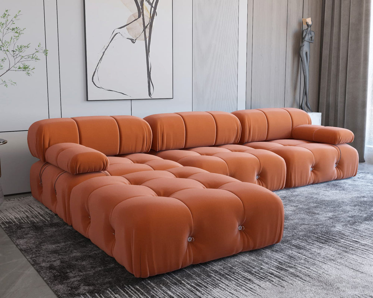 104" L-Shaped Velvet Sectional Sofa with Reversible Chaise Ottoman J849778