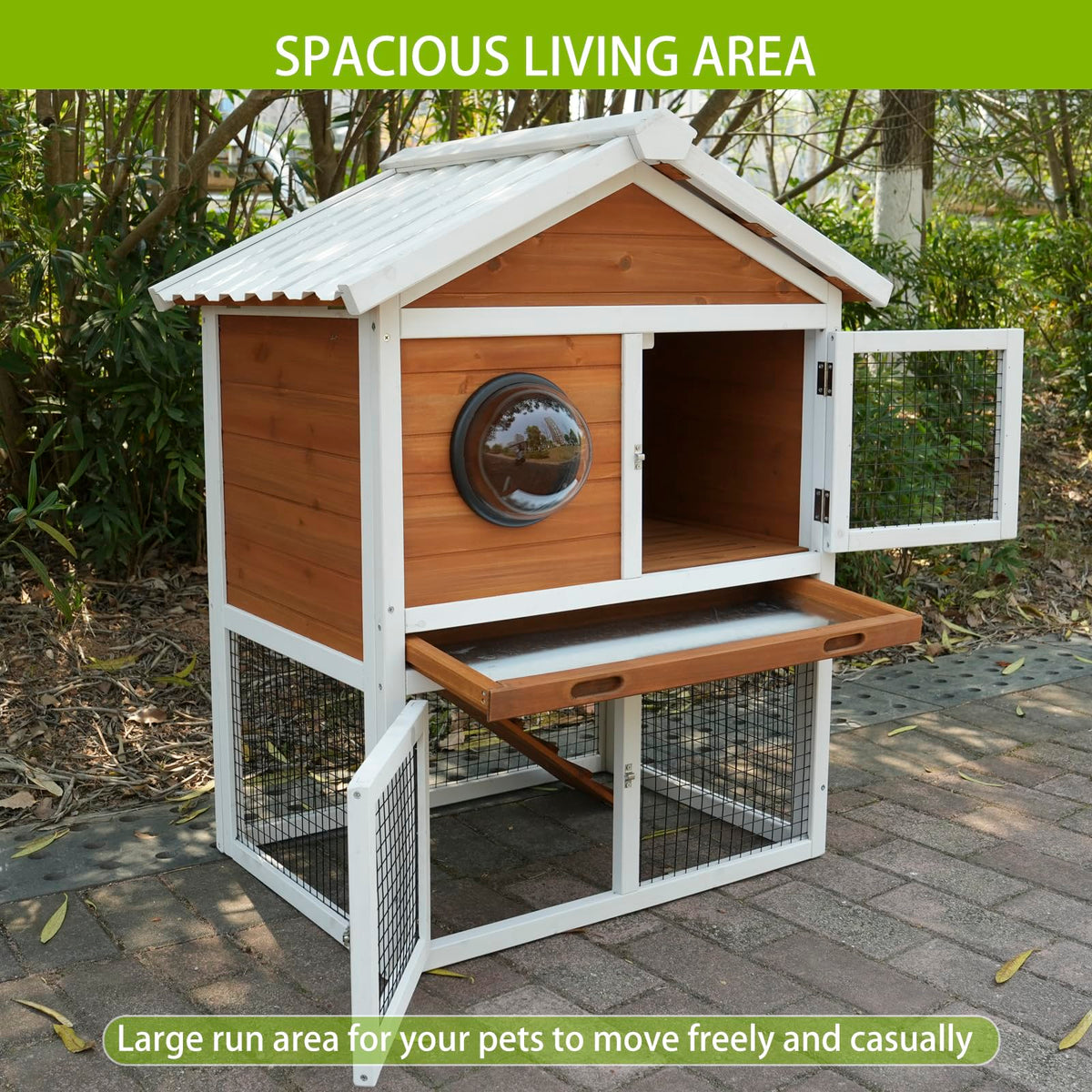 2-Tier Wooden Rabbit Hutch with Viewing Window C395