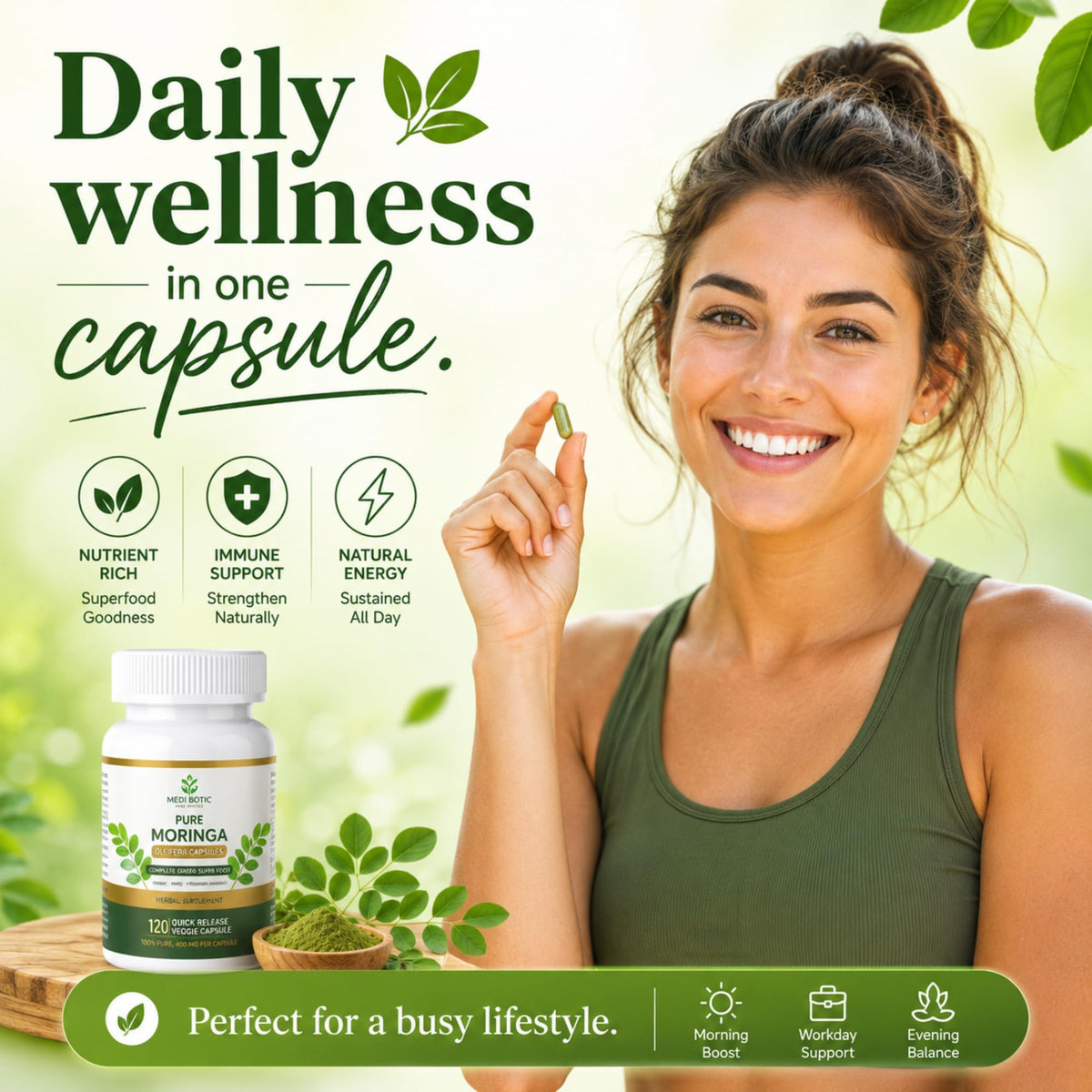 Organic Moringa Capsules 800mg 120 Count B191
