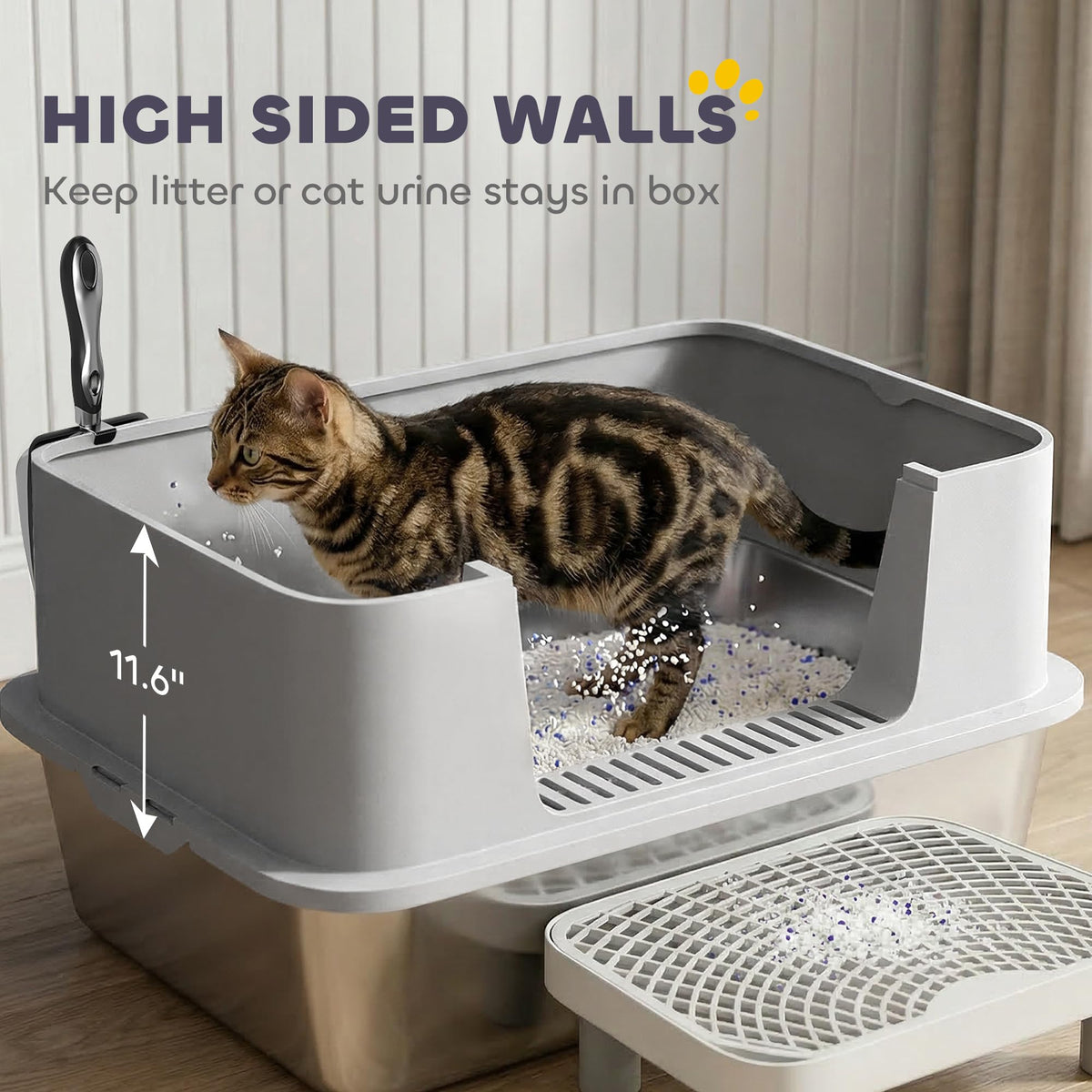 Stainless Steel Extra Large High Sided Litter Box with Scoop P594950
