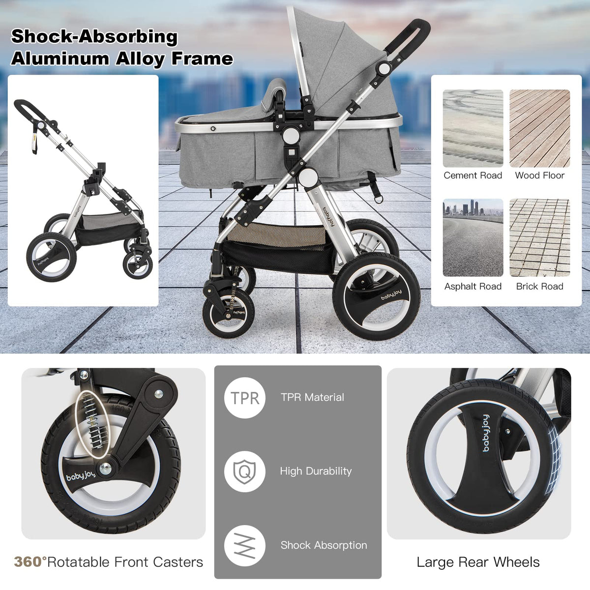 2-in-1 Convertible Bassinet Reclining Stroller B461