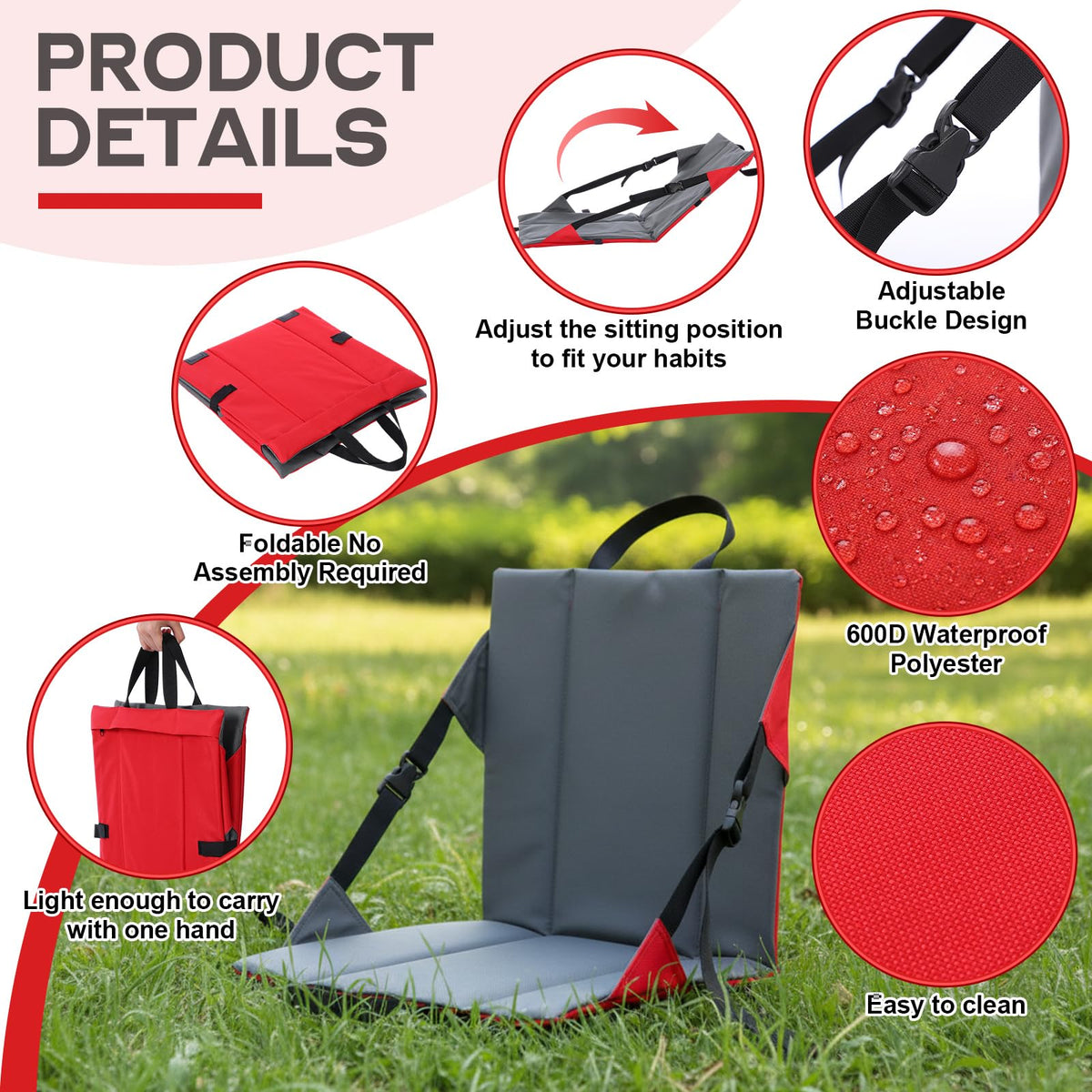 2 Pack Foldable Stadium Seats with Back Support N811967